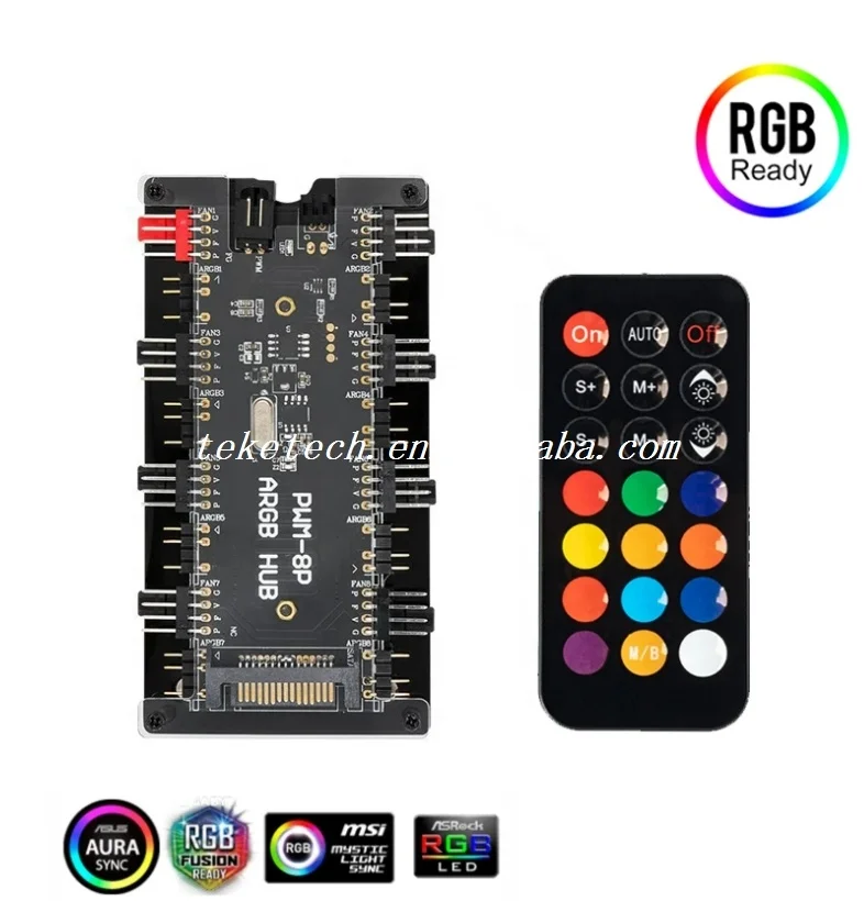 PWM ARGB 8-портовый 12V 4Pin вентилятор и 5V 3Pin ореолом беспроводной инфракрасный пульт дистанционного управления светодиойдный Шарообразная