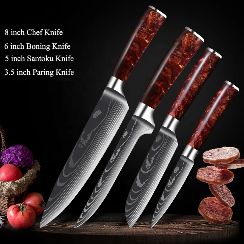 Hot selling Japanese kitchen knife set accessory stainless steel chef knife professional resin handle kitchen knives set