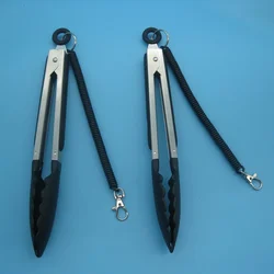 TONGS FOR FOOD Nylon Clip Stainless Steel Baking Bread Clip clamp tweezers spring coil lanyard with lobster hook