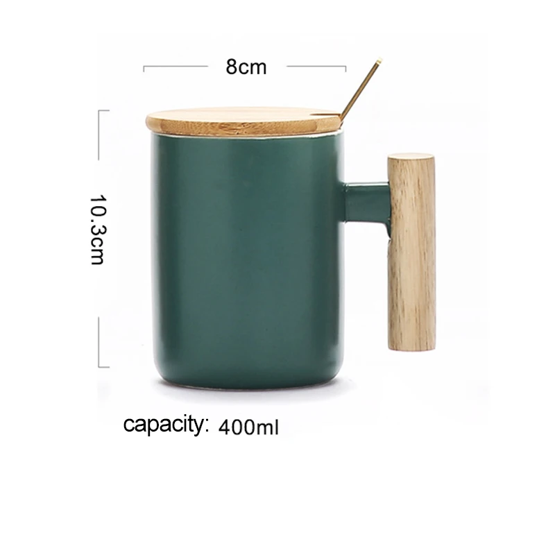 Nordic Porcelain Cup With Bamboo Lid And Spoon Wooden Handle Ceramic Coffee Mug