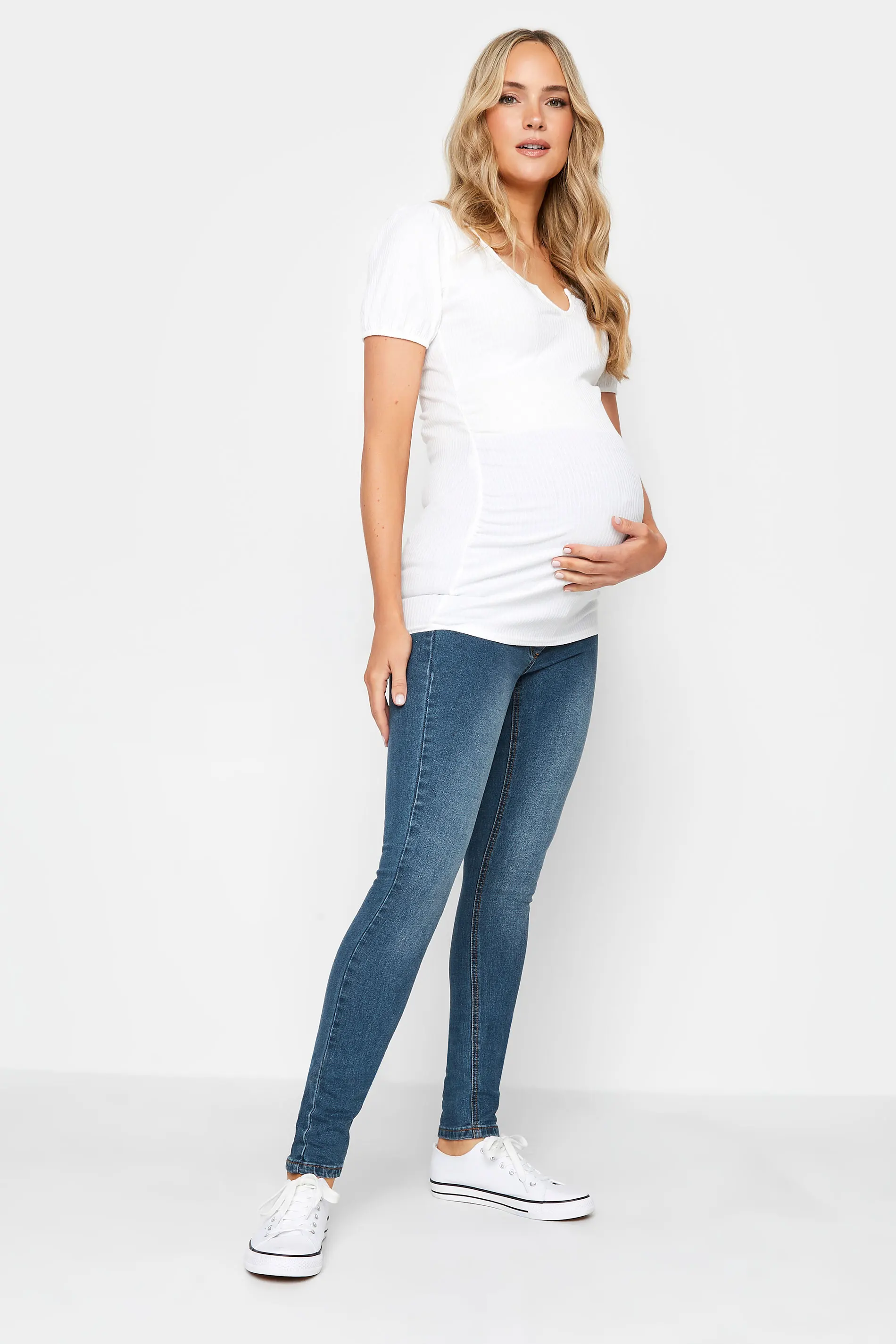Jersey Waist Band Washed Maternity Jeans