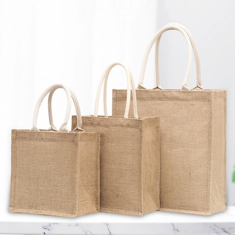 2024 eco friendly strong durable jute tote bags reusable custom logo printed jute shopping bags Natural Burlap Grocery tote bags