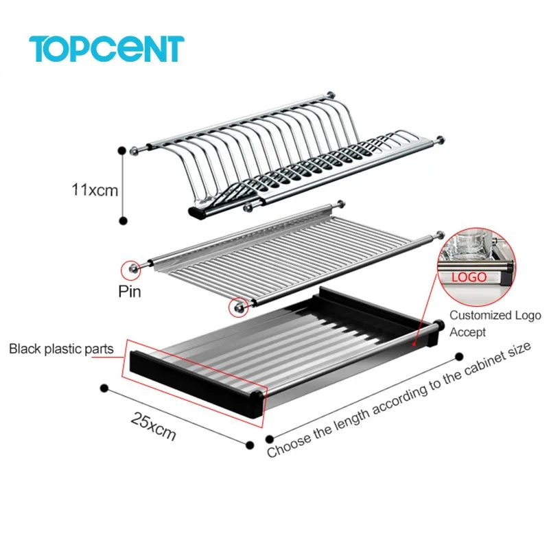 TOPCENT Factory Outlet Kitchen Storage Wall Mounted 201 Stainless Steel 2 Tier Drying Drainer Rack Cabinet Dish Rack