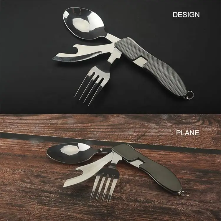 Foldable stainless steel fork spoon knife opener outdoor tableware travel camping cutlery kit set