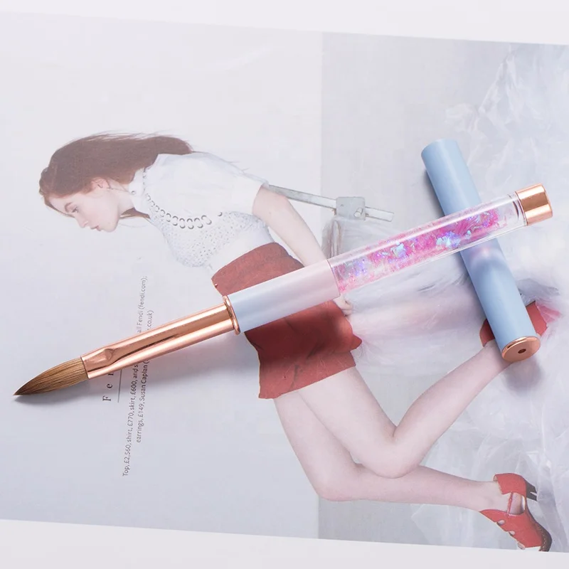 Kolinsky Hair Acrylic Nail Brush Blue Gradient Liquid Handle Nail Brush Flat Round Hair Tip For Decoration