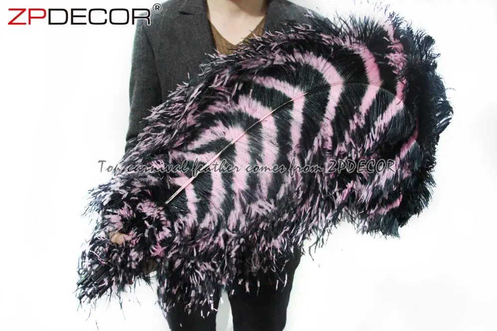 Профессиональный поставщик ZPDECOR оптовая продажа 70-75 см полосатые окрашенные черные и розовые большие длинные страусиные перья для карнавальных
