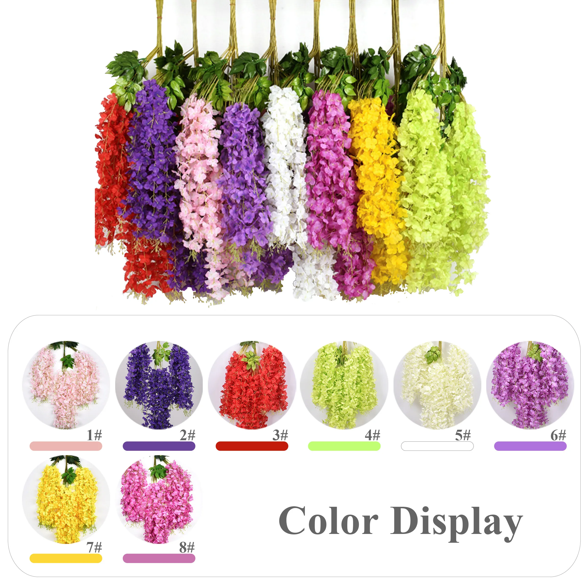 Imitation Ivy Artificial Wedding Ceiling Decoration Faux Silk Green Pink Fake Wisteria Hanging Flower Vine Garland