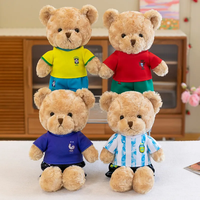 Wearing Soccer Jersey Teddy Bear Football Player Teddy Bear Plush Toy Soft Stuffed Cosplay Toys Bears
