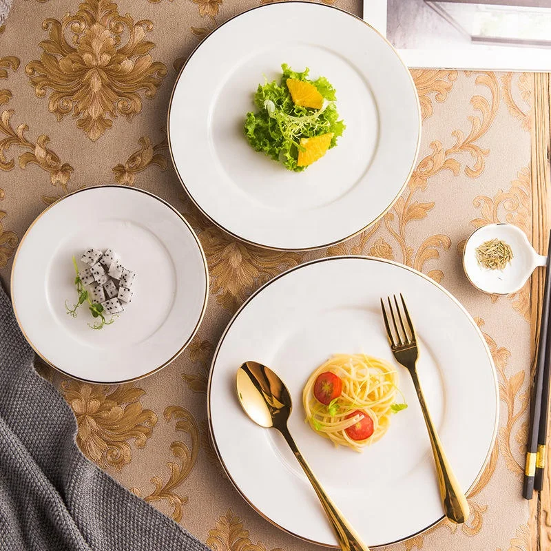 Ourwarm Ceramic Round Flat Banquet Dinnerware Wedding Porcelain Charger Plate with Gold Rim