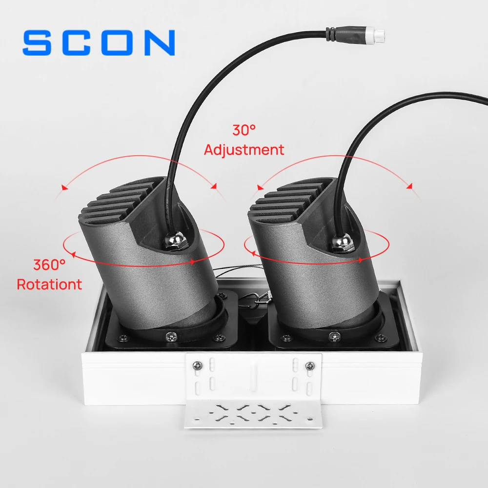 Double Head Triple Head Recessed Cob Ceiling Lighting Led Downlights Aluminum 90 Modern Rectangle Remote Control CE Rohs 95