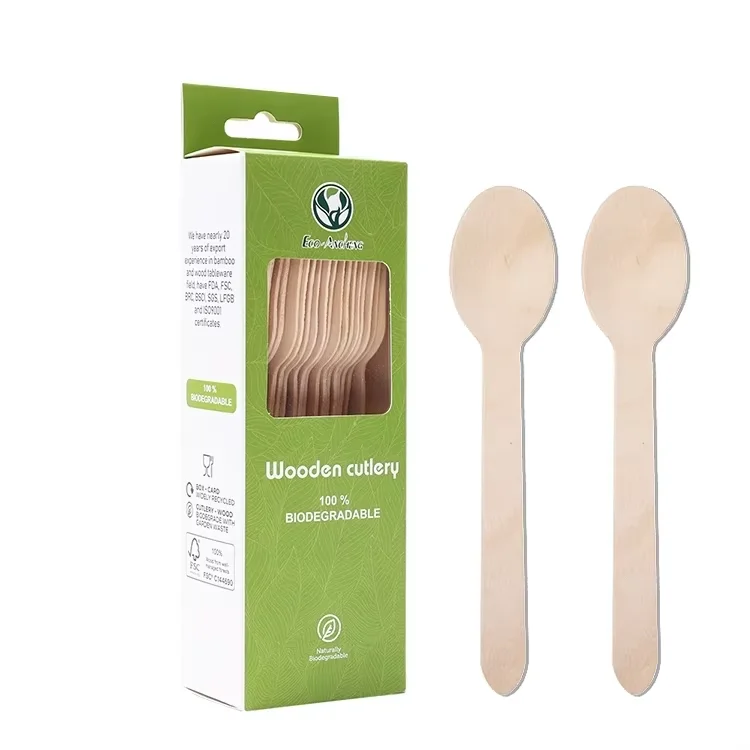 Биоразлагаемые деревянные компостируемые березовые деревянные Экологически чистые одноразовые столовые приборы деревянные столовые приборы