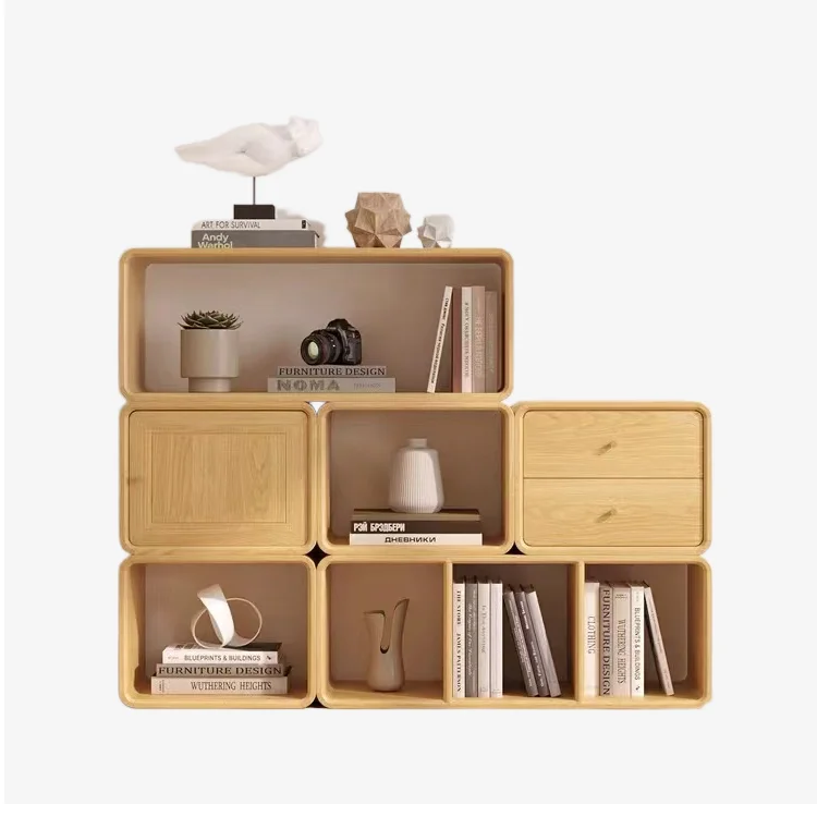 Custom display shelf living room free combination lattice cabinet solid wood bookcases