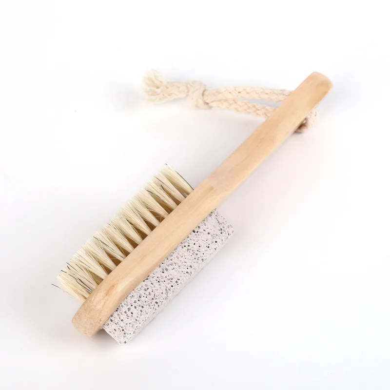 Wholesale Double Side Spa Foot File Wooden Nylon Bristle Bath Brush With Pumice Stone For Feet Massage Foot Brush