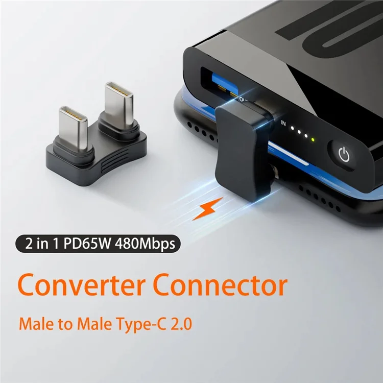 2 in 1 Converter Connector Male To Male Type-C2.0 U Shaped USB C To USB C Extension Adapter 480Mbps Data Transfer for Tablet