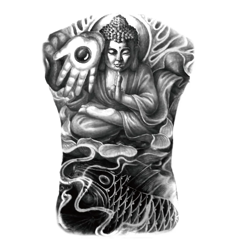 MB stock waterproof cool full  fish flower man and woman tiger large temporary tattoo on back