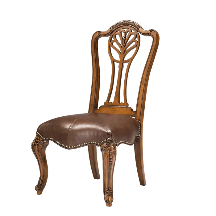 New 2021 Wooden Royal Chairs For Living Room Furniture Antique Wood Carved Vintage Leather Dining Chair