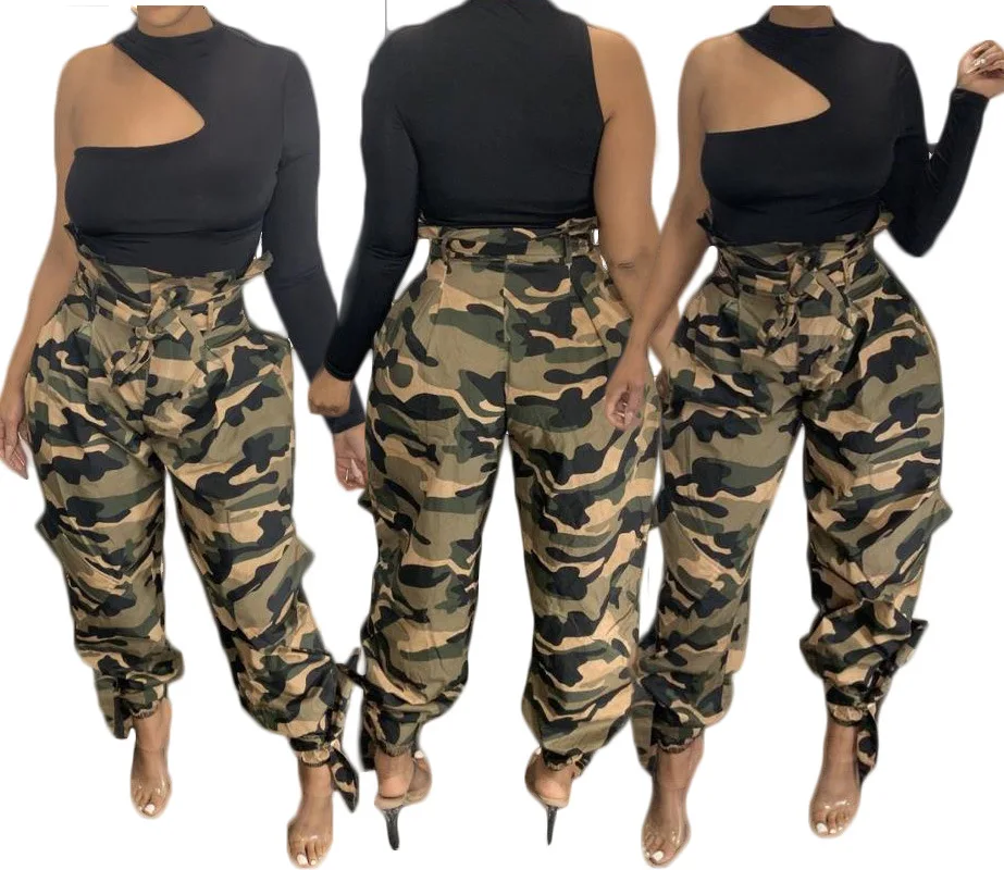 Women Camouflage Cargo Pants Women Zipper Loose Overalls Casual Jogger Cargo Pants