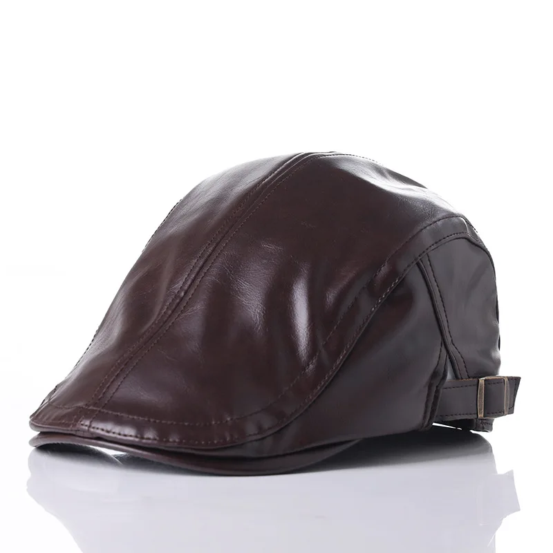 PU Leather beret for men autumn and winter painter forward cap for middle-aged and elderly with fleece outdoor warm cap