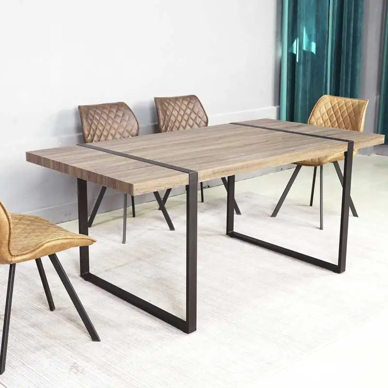 Домашняя мебель, обеденный стол, деревянный стол, металлические ножки, длинный обеденный стол
