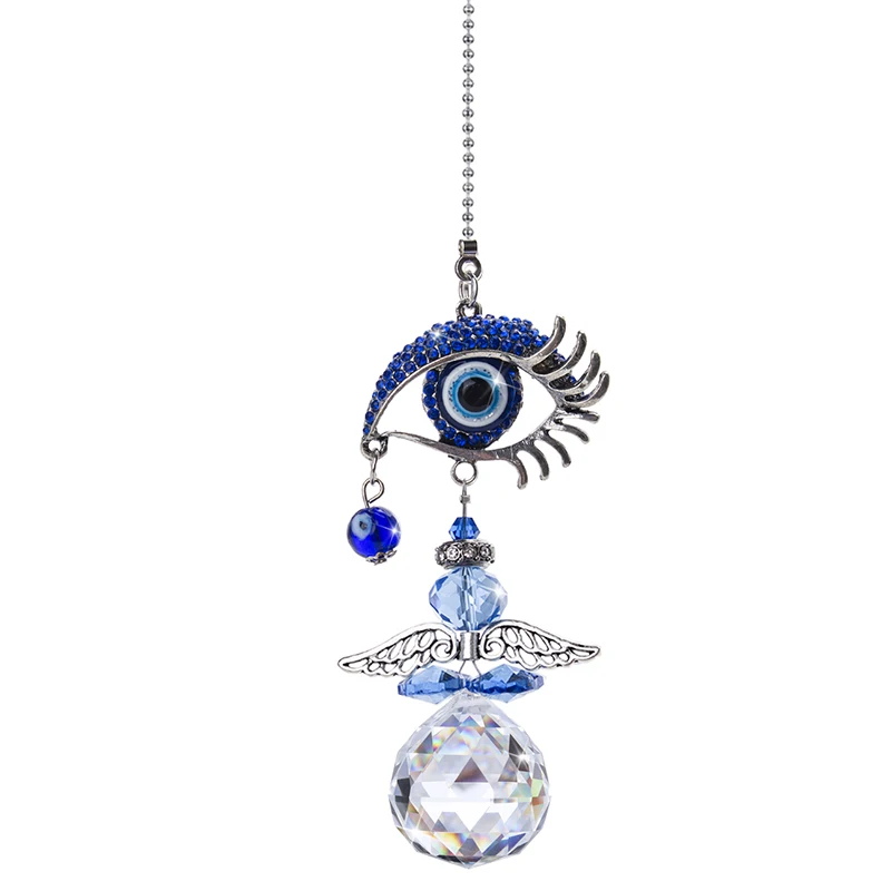 H&D Crystal Angel Suncatcher with Turkish Blue Evil Eye Rainbow Maker Fengshui Home Decor Lucky Protection Housewarming Gift