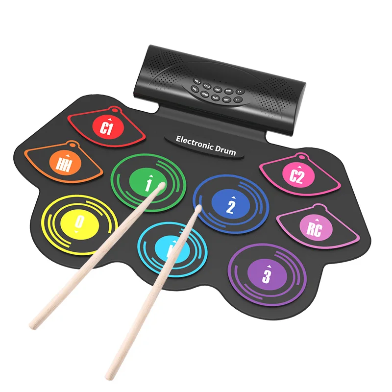 Wholesale percussion roll up drum kit electronic drum set colorful drum gift with battery and speaker