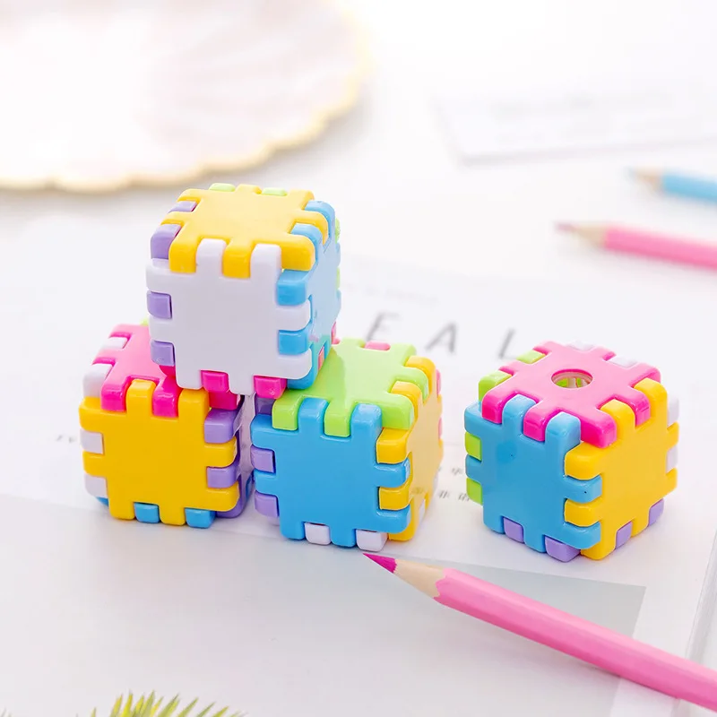 Cartoon Magic Cube Pencil Sharpener for Students, Kawaii Pencil Sharpener for Colored Pencils