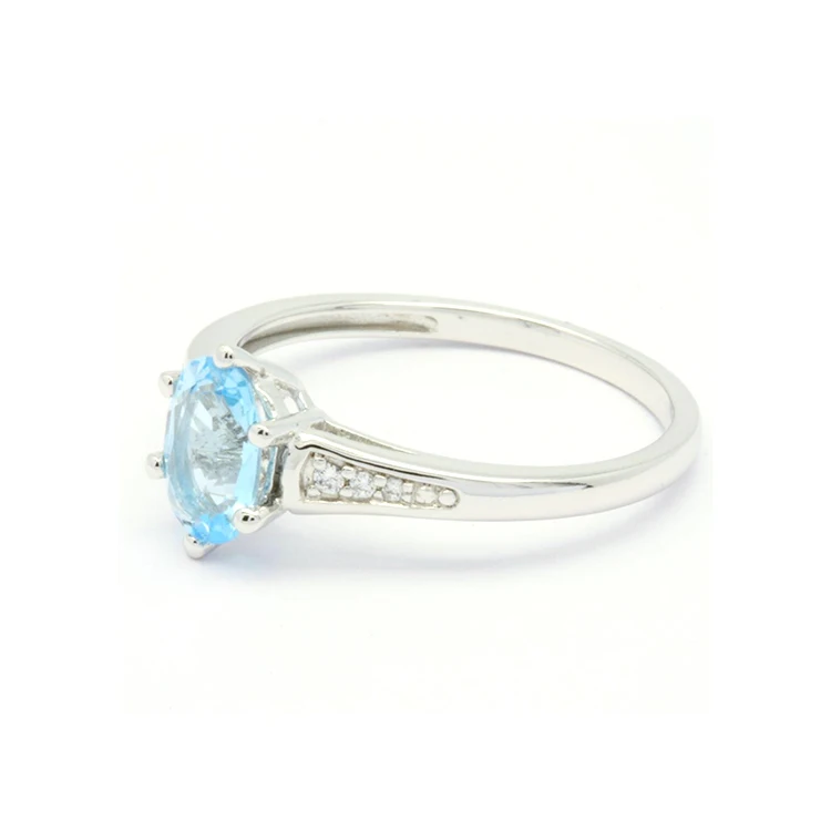 Latest Jewelry Design OEM High Quality Blue Topaz Diamond 18K 14K 9K Classic Gift White Gold Oval Fashion Ring For Women