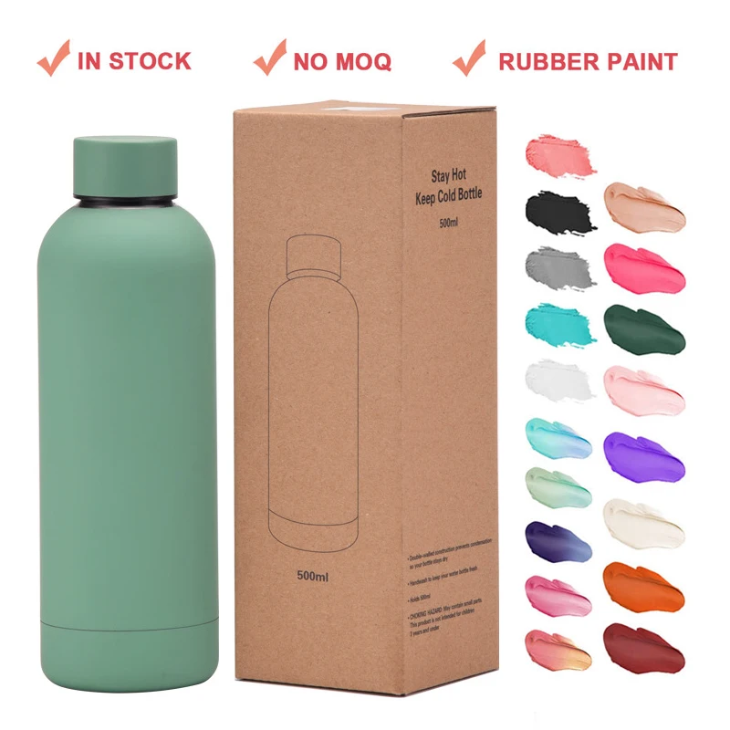 Custom Logo 500ml Drink Bottle Double Wall Stainless Steel Vaccum Flask Thermal Rubber Paint Matte Insulated Sports Water Bottle