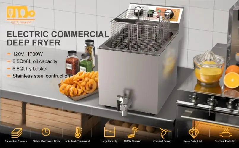Commercial Grade Stainless Steel 304 Electric Fryer Efficient Durable French Fries Fried Chicken Indoor Outdoor Use Hotels