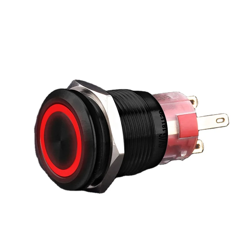 Ring led 12v red waterproof button on off 1no1nc Black coating red ip67 switch 19mm 3v green