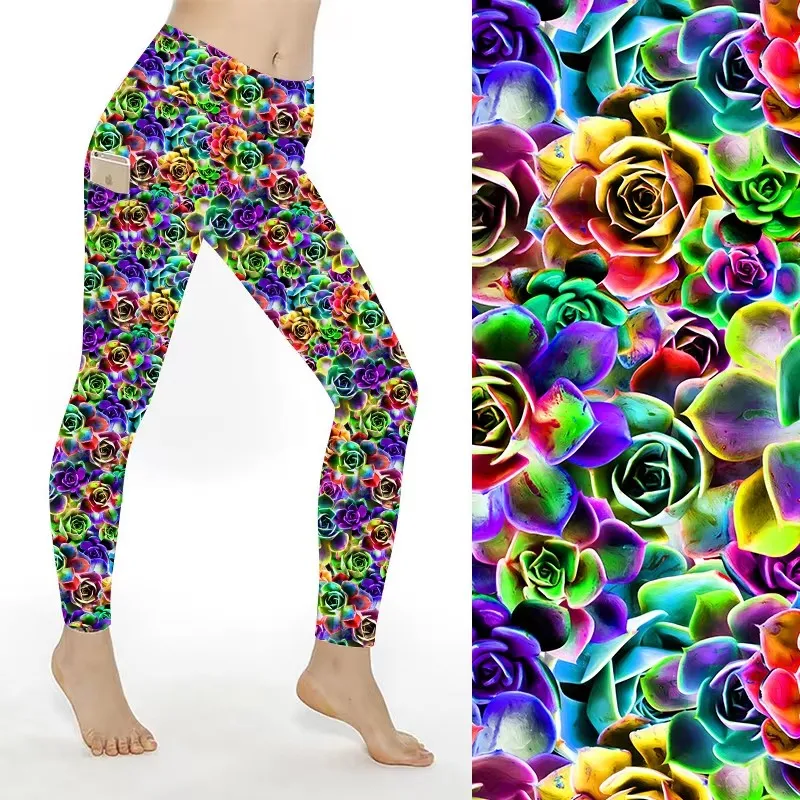 Buttery Soft Double Side Brushed Hybrid Rainbow Custom Skull Digital Printed High Waist Leggings With Pockets