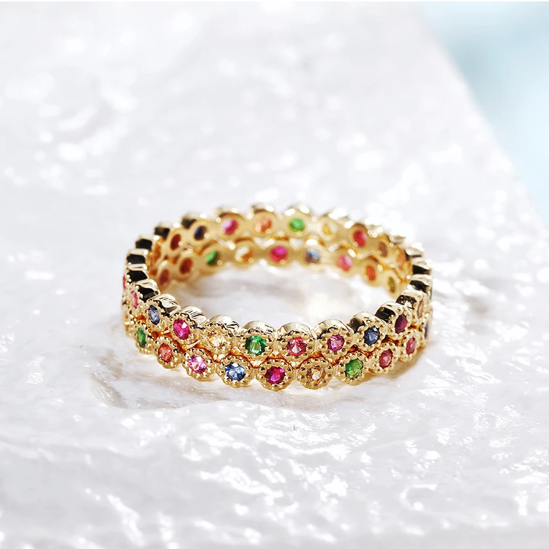 alibaba jewelry natural gemstones china rainbow multi sapphire  fashion real 18k / 18 carat gold ring