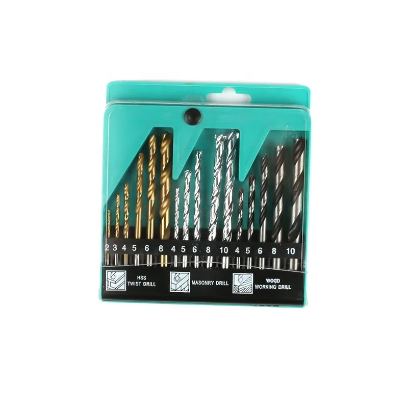 16PCS  Combination HSS brocas Twist Masonry Drill Bit Set for Metal Concrete Wood Drilling in Plastic Box