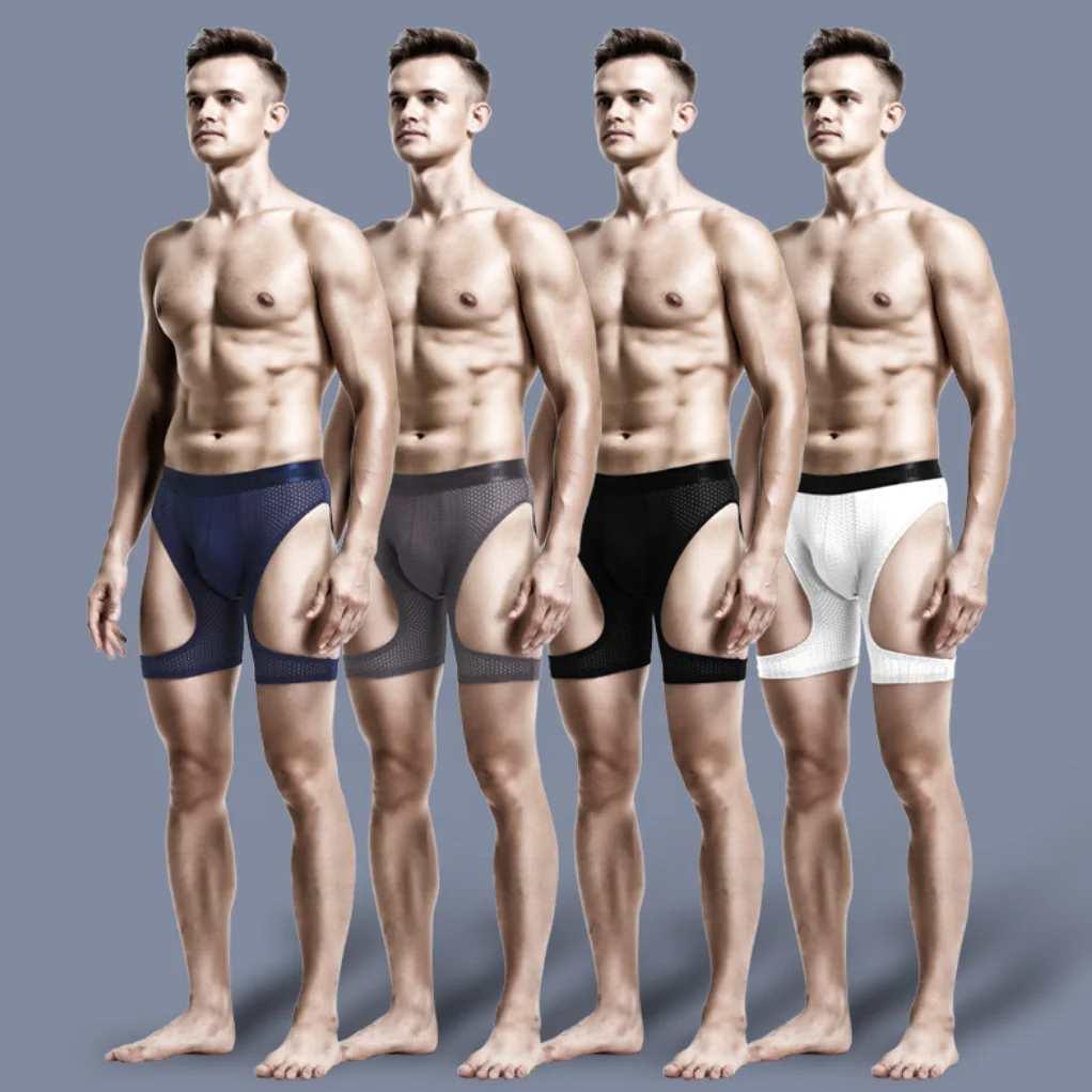 Sports Running Tight Breathable Boxer Anti-Wear Leg Men Underwear Ice Silk Cut-Out Plus Size Lengthened Boxers