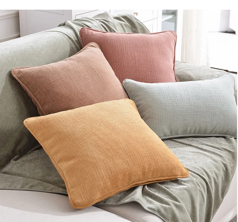 Solid color cotton linen throw pillow cover with piping edge sofa pillowcase decorative cushion cover for home decor farmhouse
