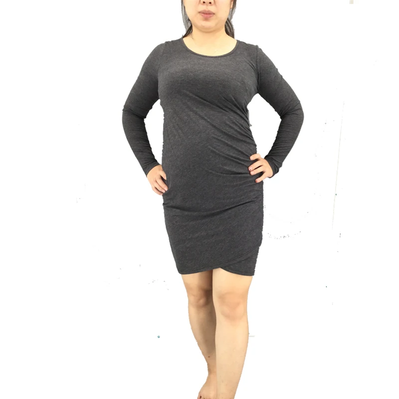 Charcoal Side Ruched Long Sleeve Maternity Dress