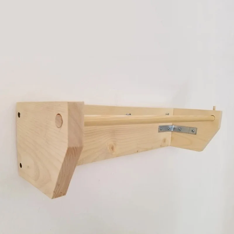 Wall Mounted  Wood Shelf with Fabric Pouch for Books