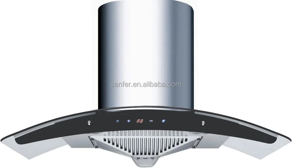 Curved Glass Black Color Copper Kitchen Aire Range Hood