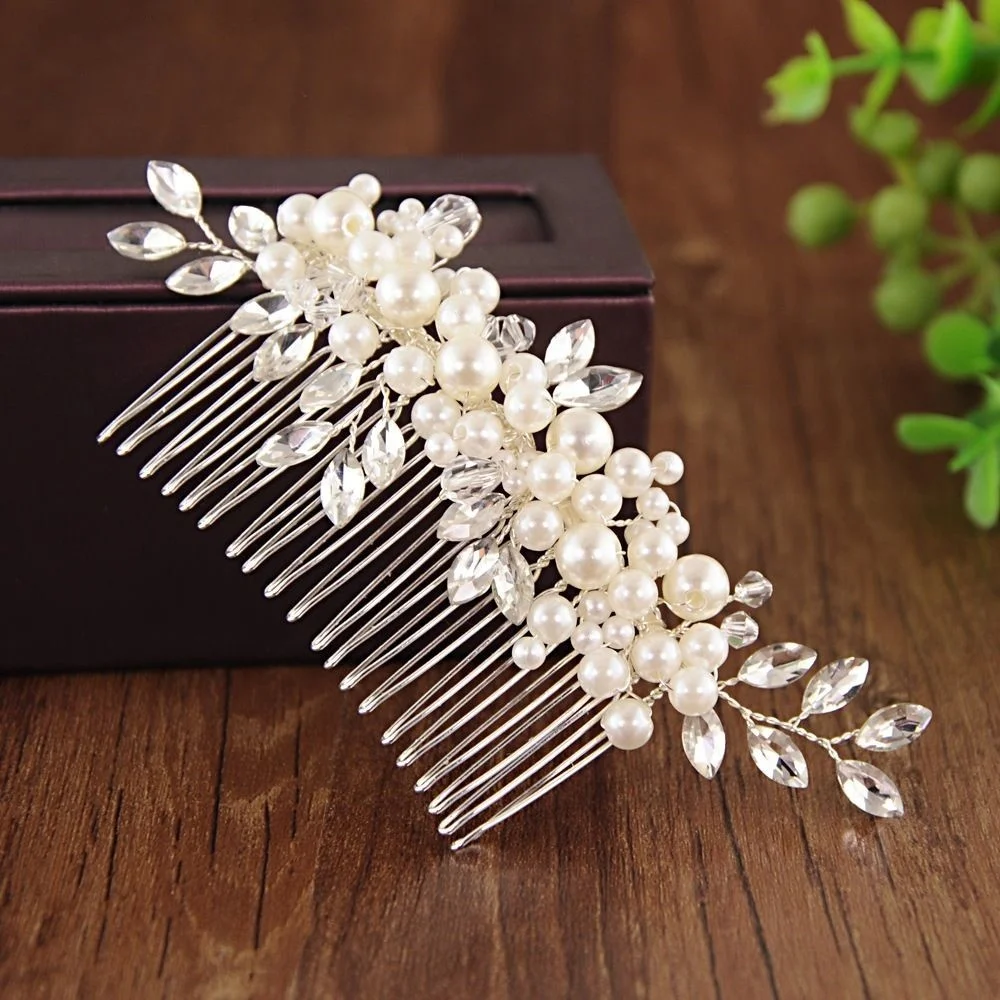 Handmade elegant wedding hair accessories bridal hair comb made by pearls and crystals BP-13