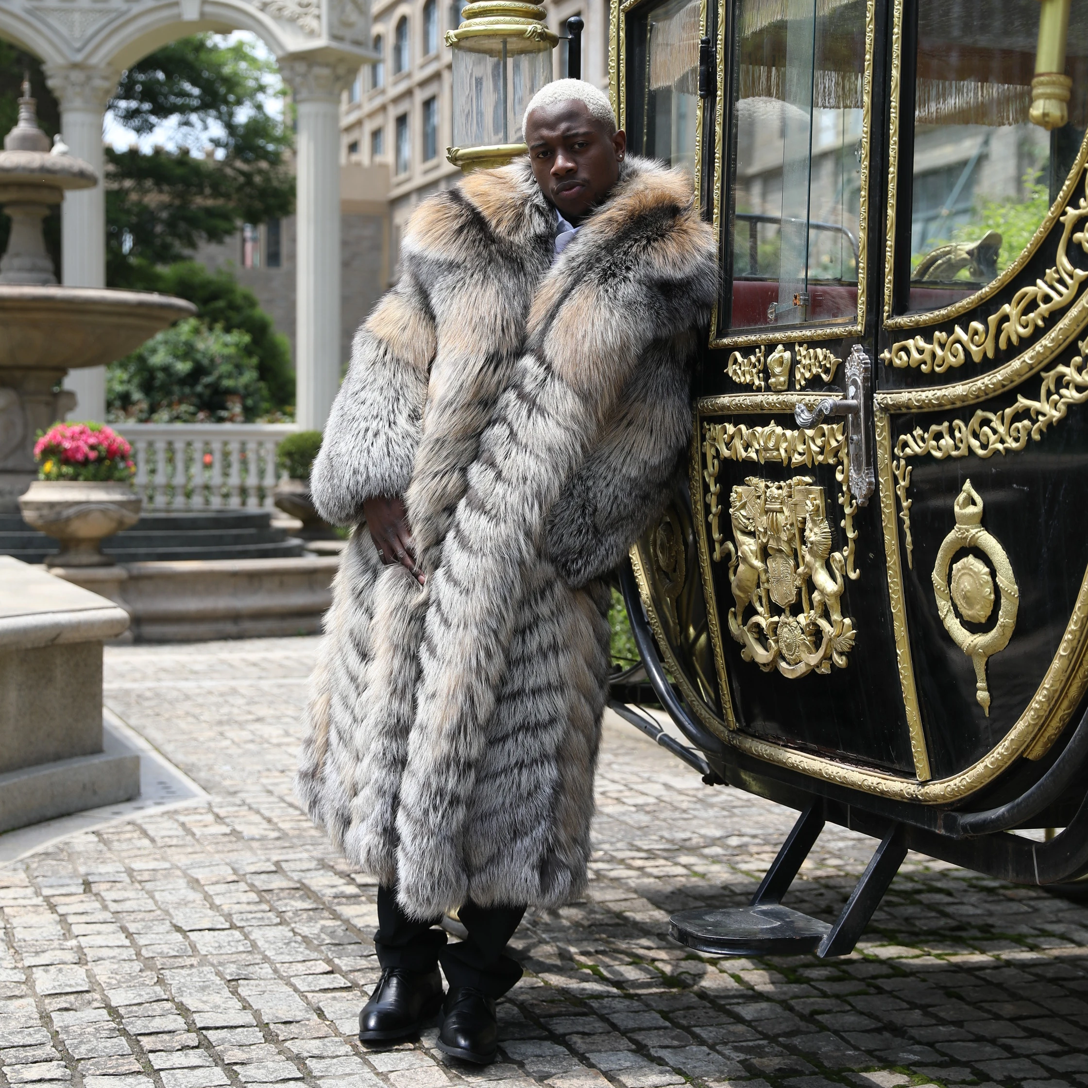 Janefur Winter Down Coat Thick Mid-Length Fox Fur Collar Luxury Fluffy Coat Men Plus Size Fur Coat