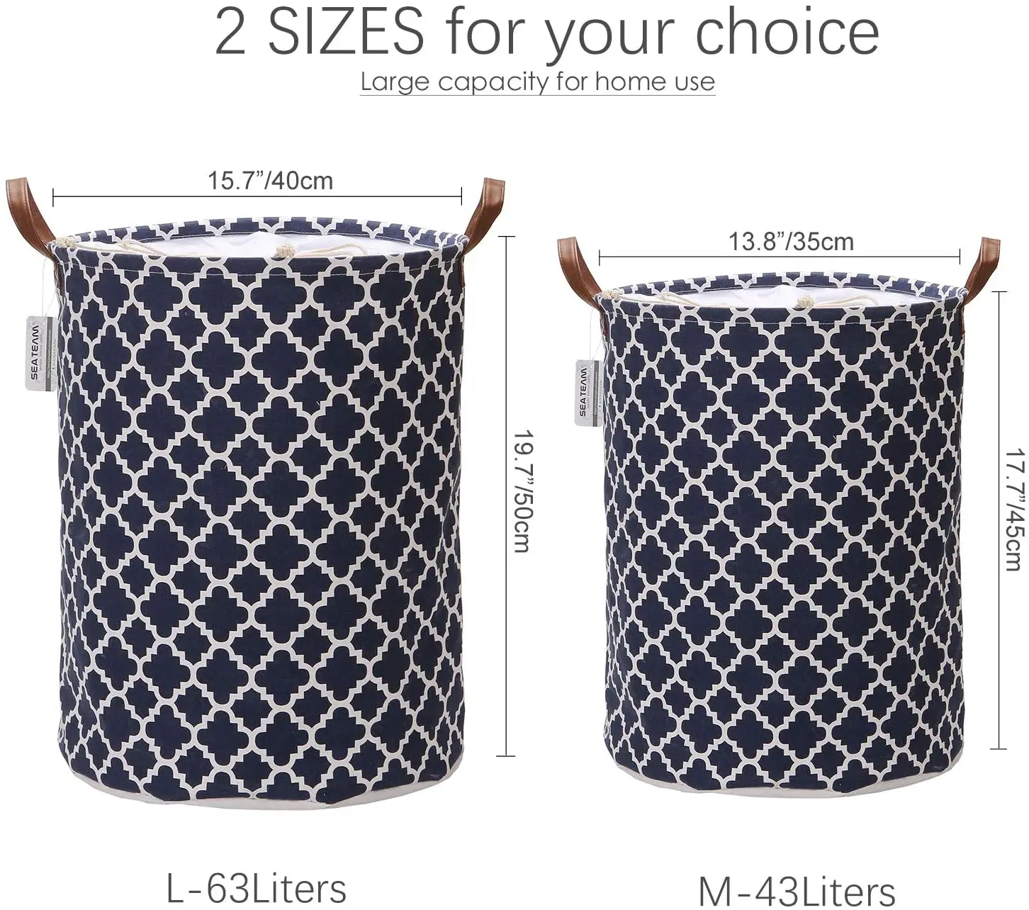 Sea Team Moroccan Lattice Pattern Laundry Hamper Canvas Fabric Laundry Basket Collapsible Storage Bin with PU Leather Handles