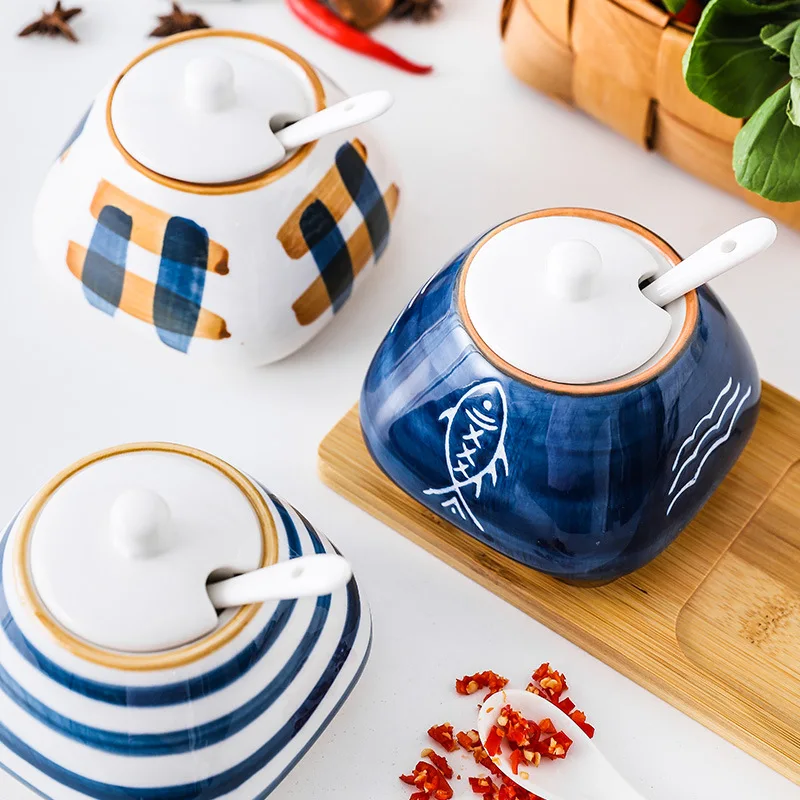 Kitchens Household Ceramic Fancy Spice Jar Salt Shaker Sugar Bowl Seasoning Box