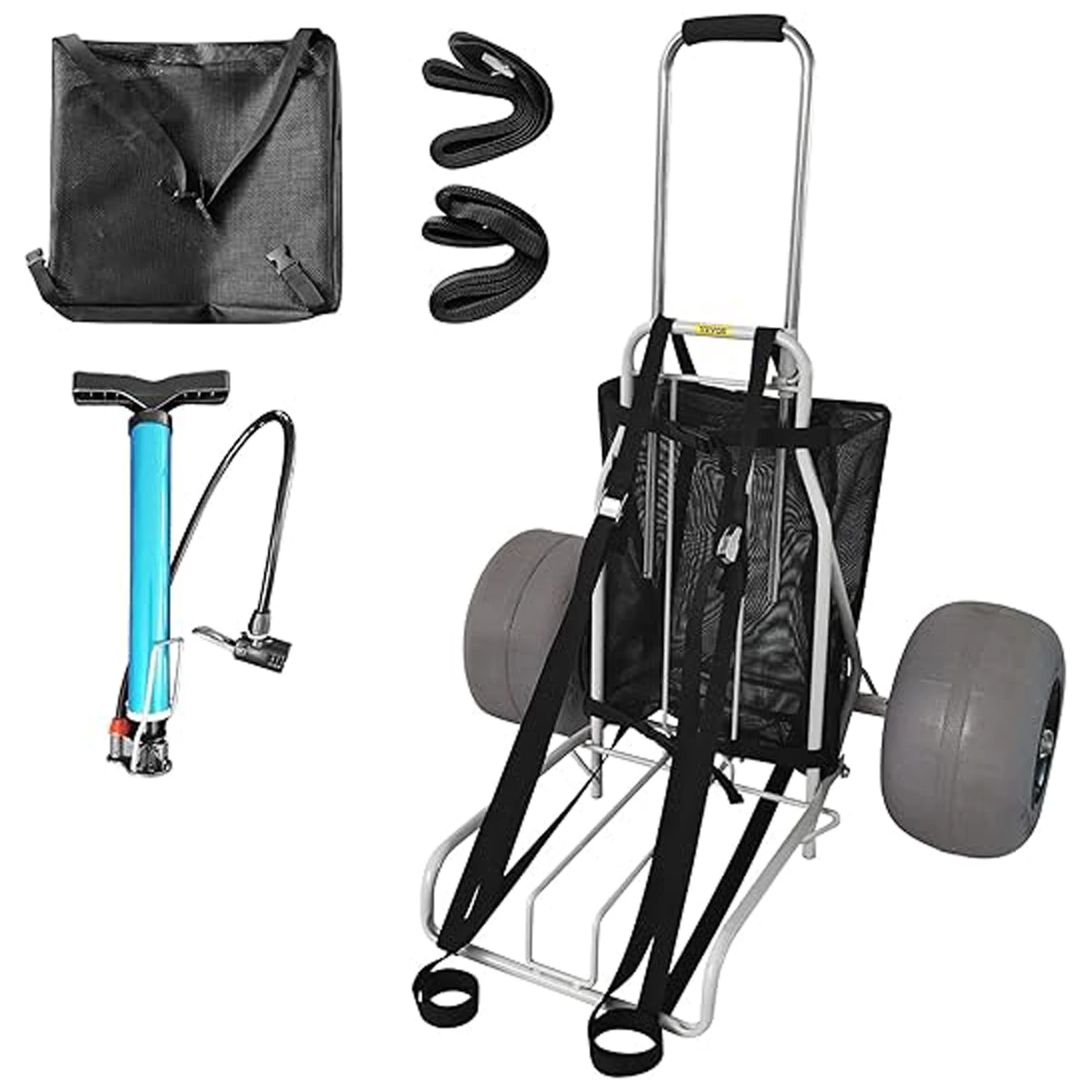 Factory Custom Sand Trolley Foldable Storage Dolly Wagon Folding Beach Cart With Big Size Balloon Wheels