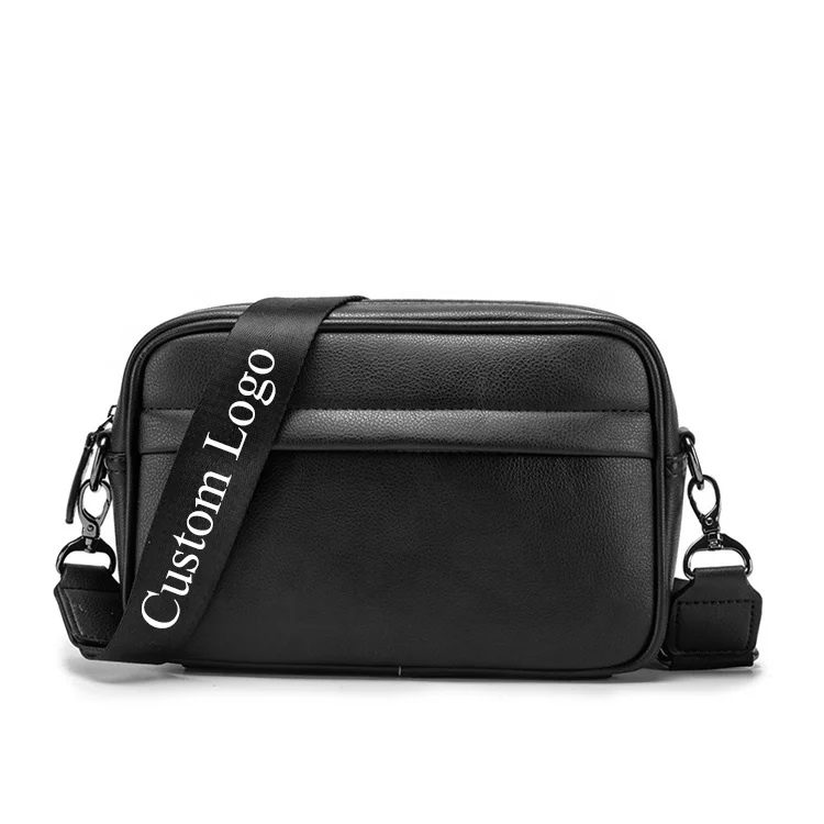 Designer Logo Fashion Black Mens Crossbody Bag Black PU Front Pack Men Cross Body Stylish Shoulder Chest Pouch Sling Bag
