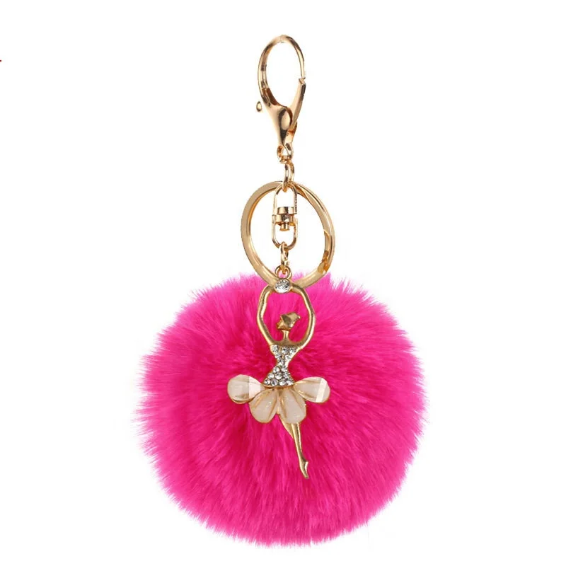 Cute Plush Ball Keyring Dancing Angel Keychain Pendant Women Key Ring Holder Pompoms Key Bag Pendant