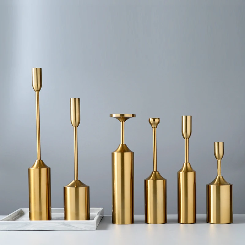 6pcs one set plating gold candle holder decorative table centerpiece modern candle stick for decoration (1600236668226)