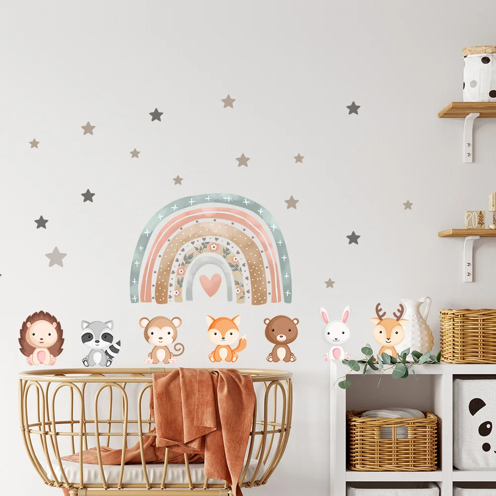 High quality stars cute animal stickers for kids rainbow wall sticker water proof sticker for home decor living room