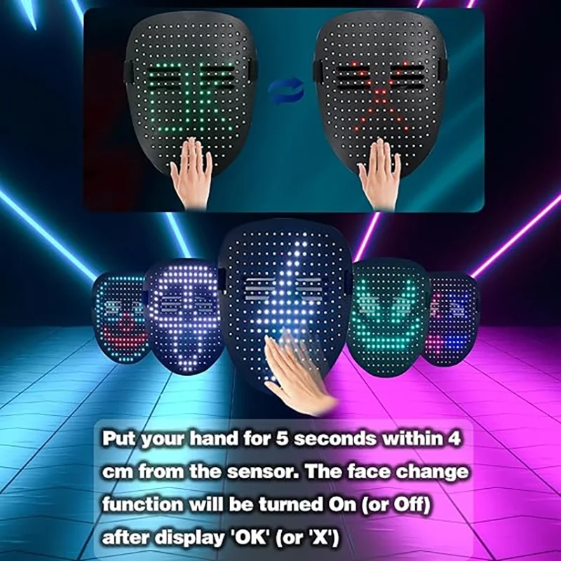 Neon Scary Light Up Skull Ghostface Halloween Terrorist Mask Cosplay Party LED Face Masks for Halloween Men Women Mask