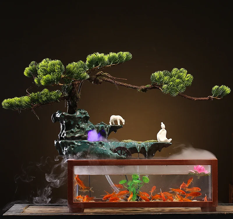 Vivid Pine Ceramic Tabletop Indoor Fountain Waterfall Water Flowing For Japanese Zen Meditation Home Decor Gifts