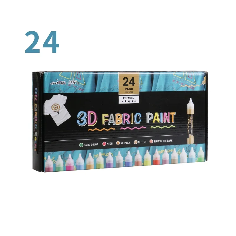 24/ 36 Colors 3D Textile Pigment Hand Painting Wall Painting Pigment Set 3D Acrylic Paint Brushes Set For Wood